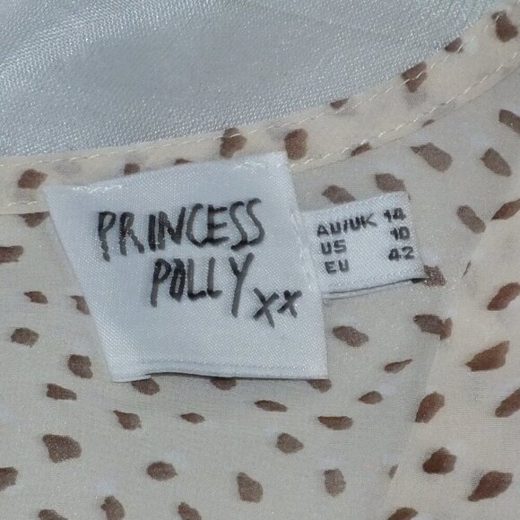 PRINCESS POLLY Women Beige STRING OF LOVE ROMPER Tie Zip Sheer V-Neck Size 10 - Picture 10 of 12